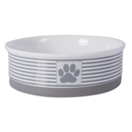 MANSBESTFRIEND 7.5 x 2.4 in. Paw Patch Stripe Pet Bowl, Grey - Large MA1533915